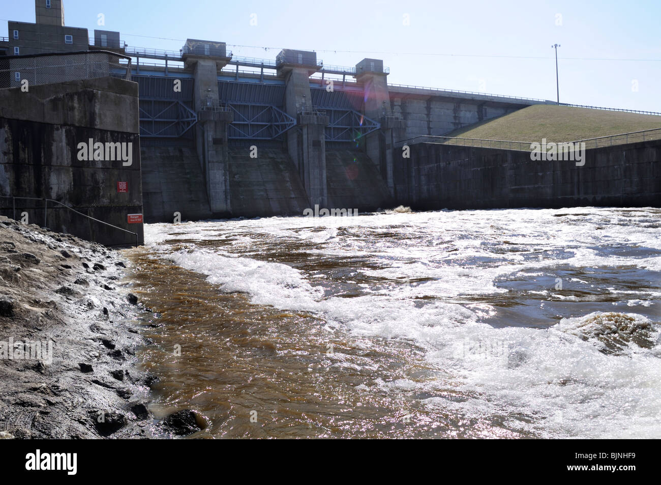 Main dam controls the Wabash river levels in Huntington indiana Stock