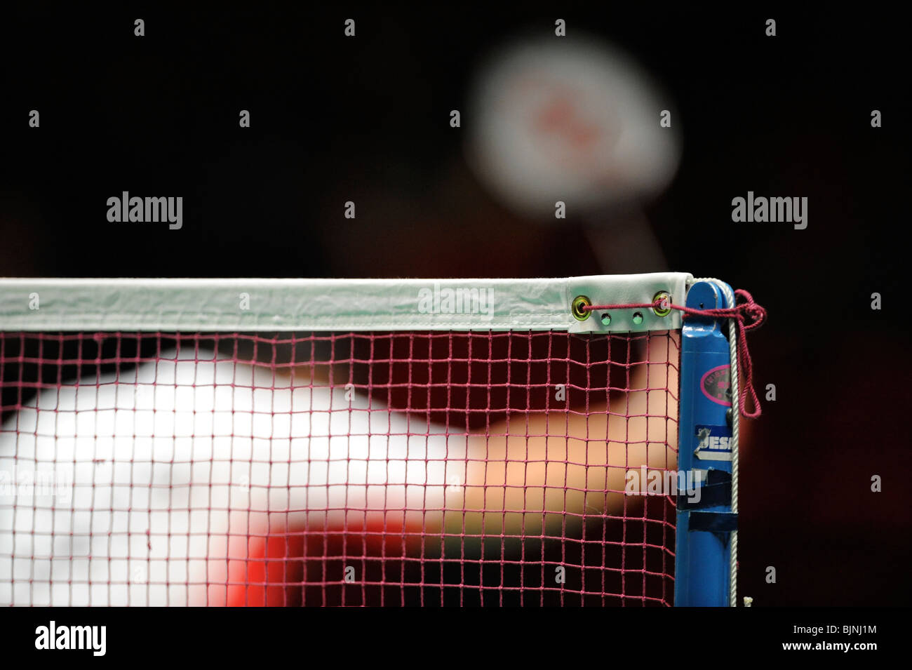 Close up detail of a badminton net at the World Championships. Stock Photo