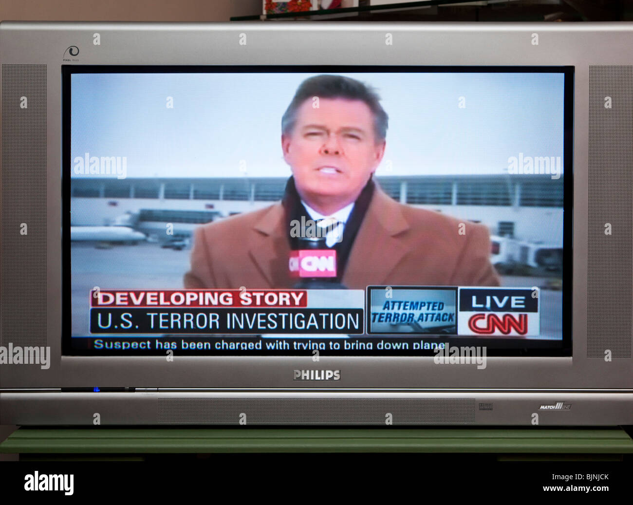 TV screen showing CNN News channel Stock Photo