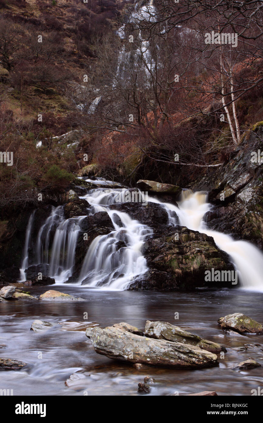 The water fall of Pistyll Rhyd-y-meinciau (aka Rhiwargor Falls) on the river Eiddew near Lake Vyrnwy in North Wales Stock Photo