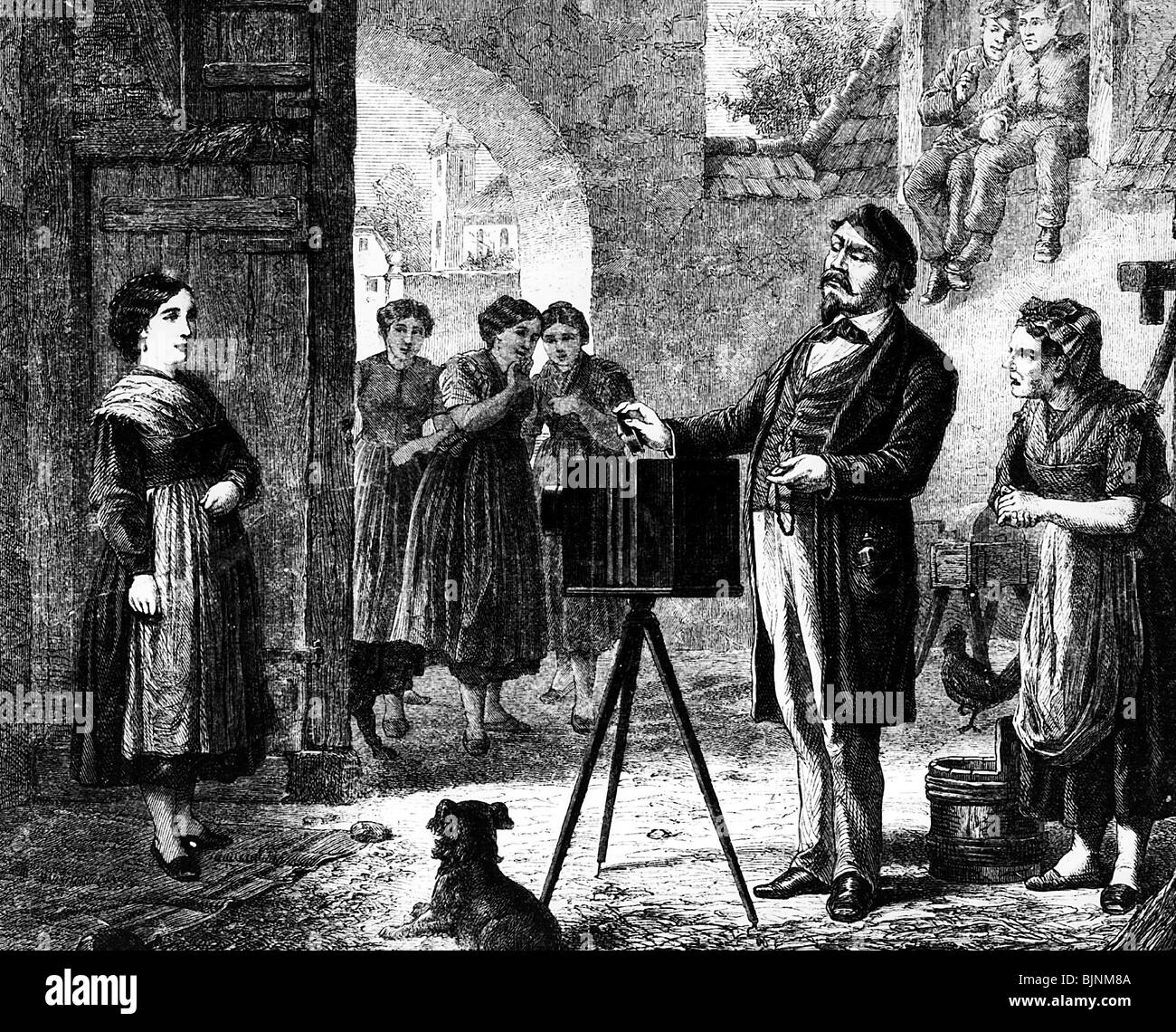 photography, The Court Photographer, wood engraving, 1872, Stock Photo