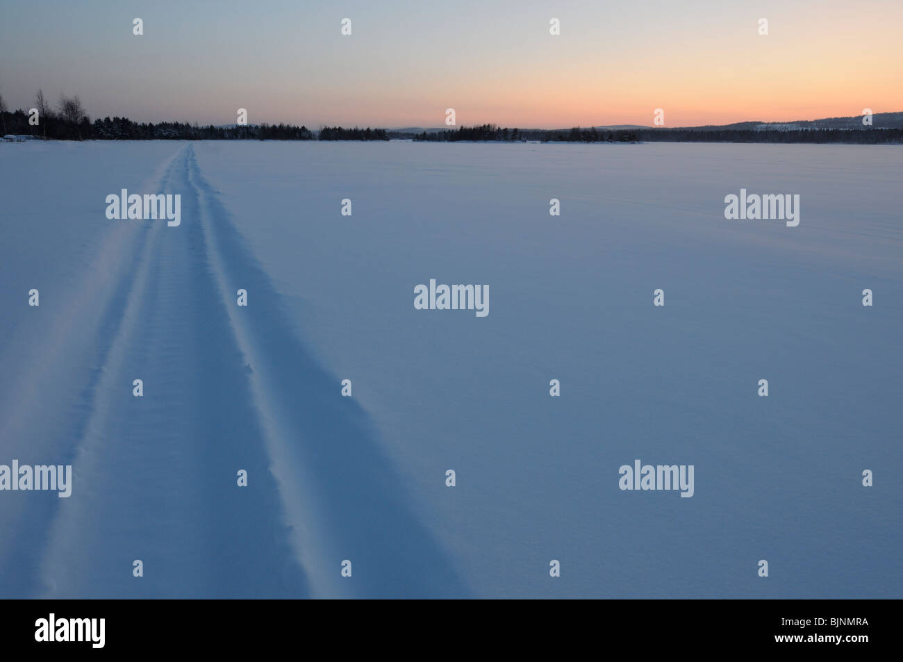 The sunset somewhere in Lapland. Stock Photo