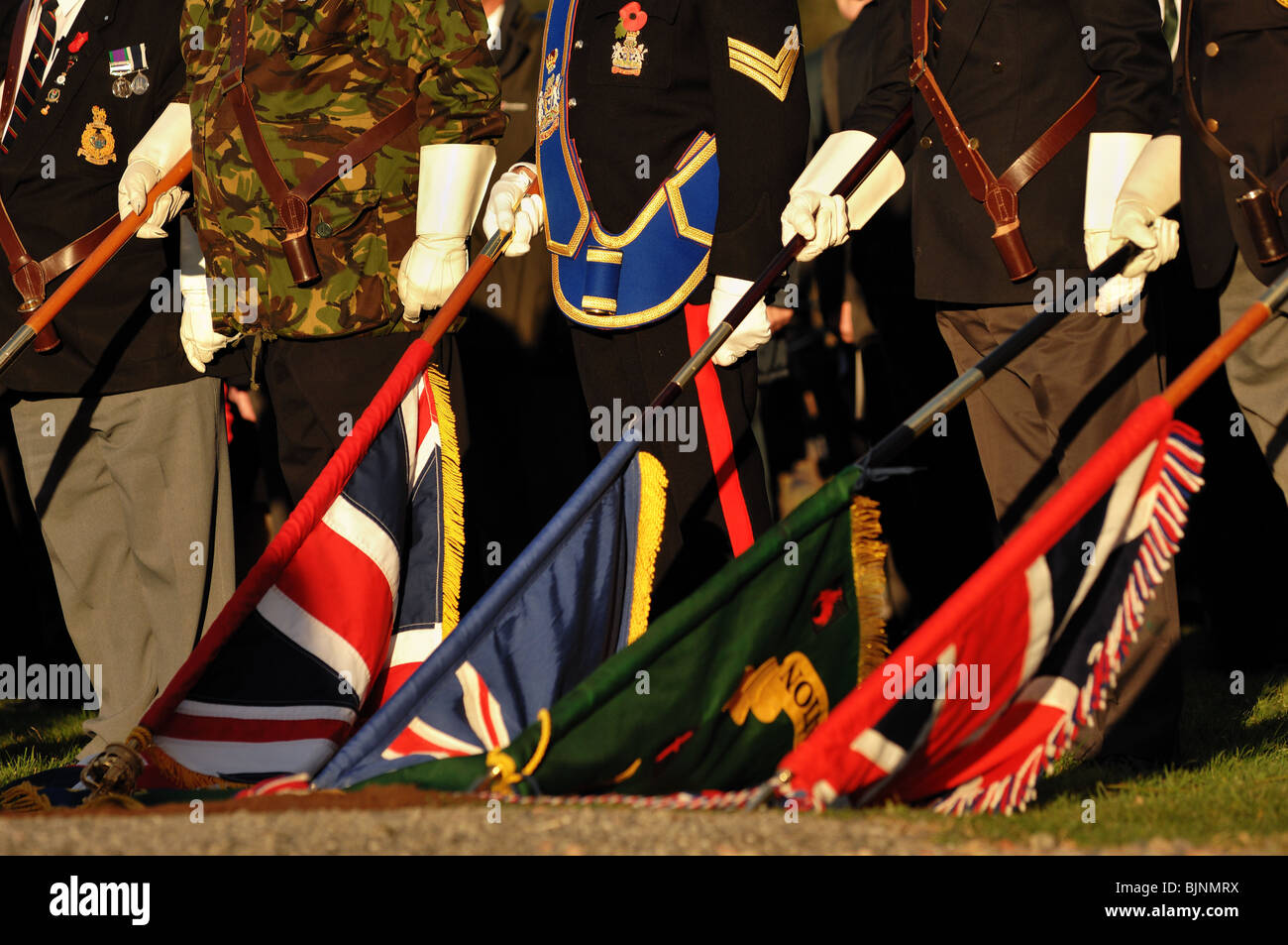 Close up of flag bearer's at remembrance day service held at spean bridge commando memorial,highlands Scotland Stock Photo