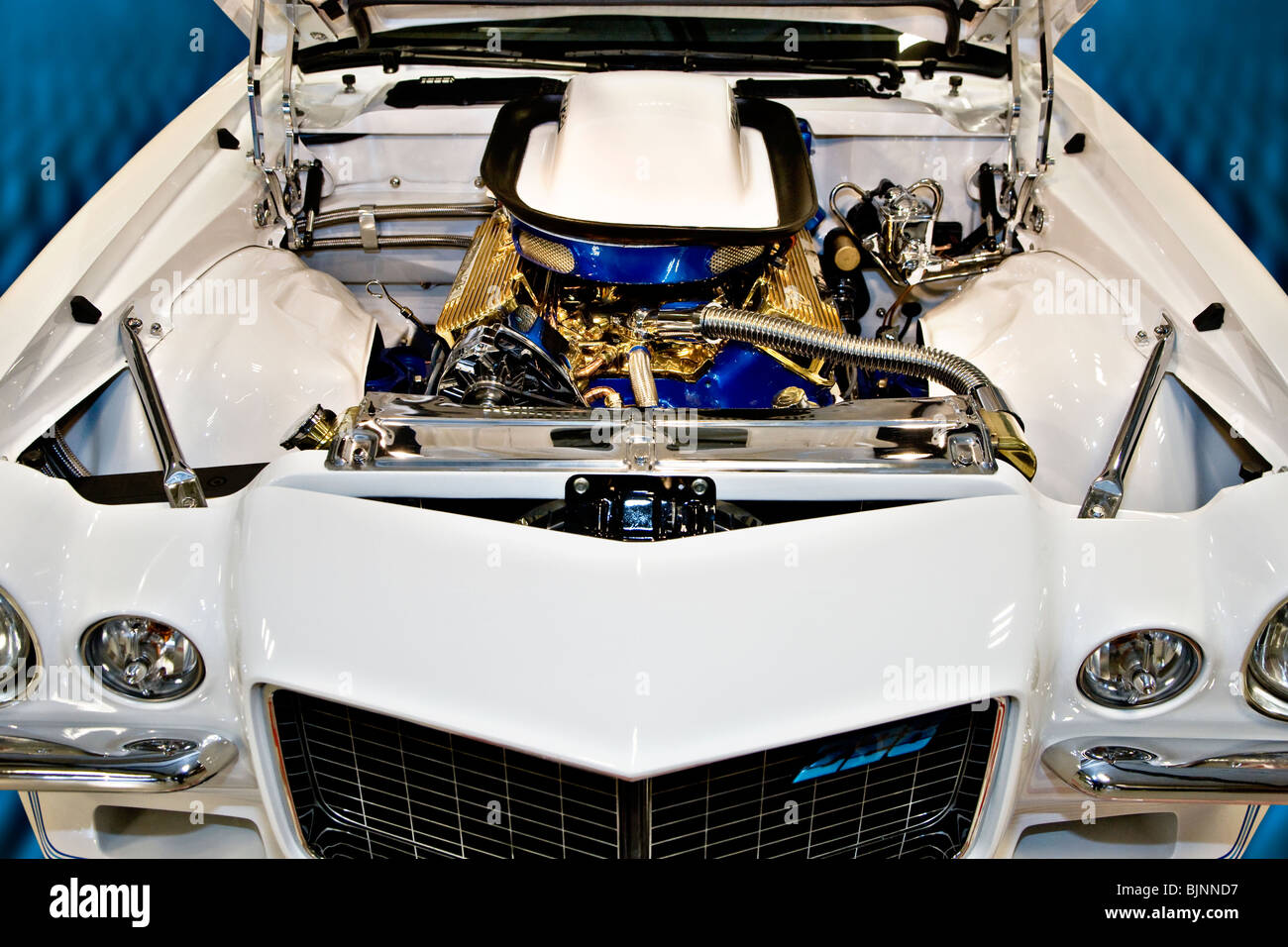 The engine room in a stylistic Chevrolet Camaro Z28 Stock Photo