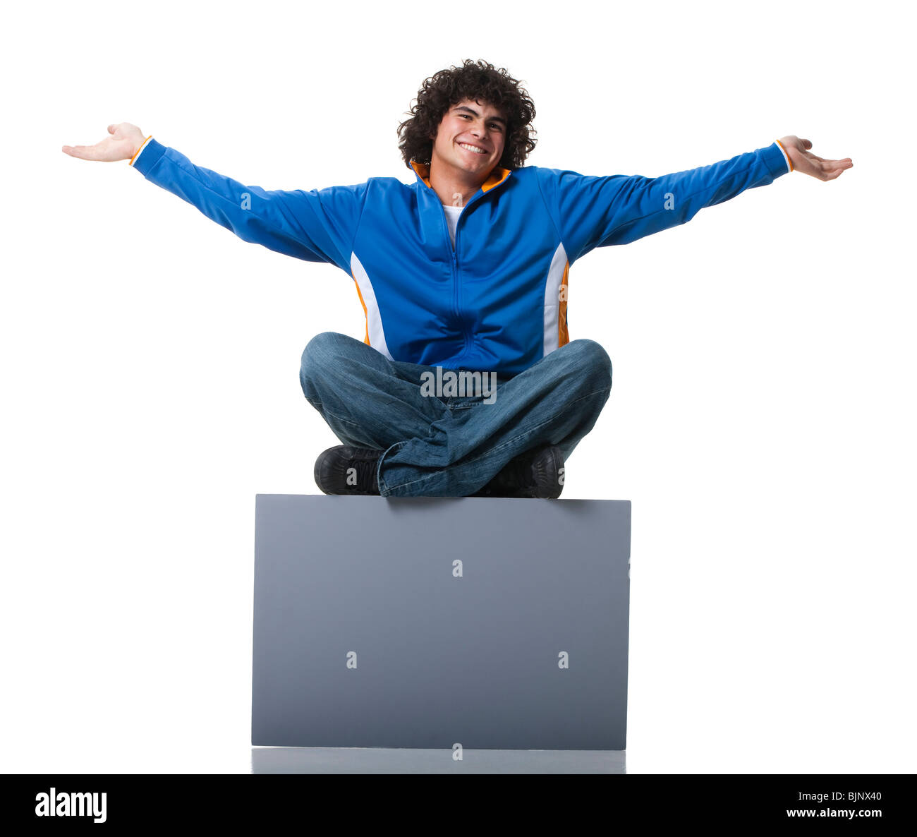 Man Sitting Sign Man sitting on blank sign Stock Photo - Alamy