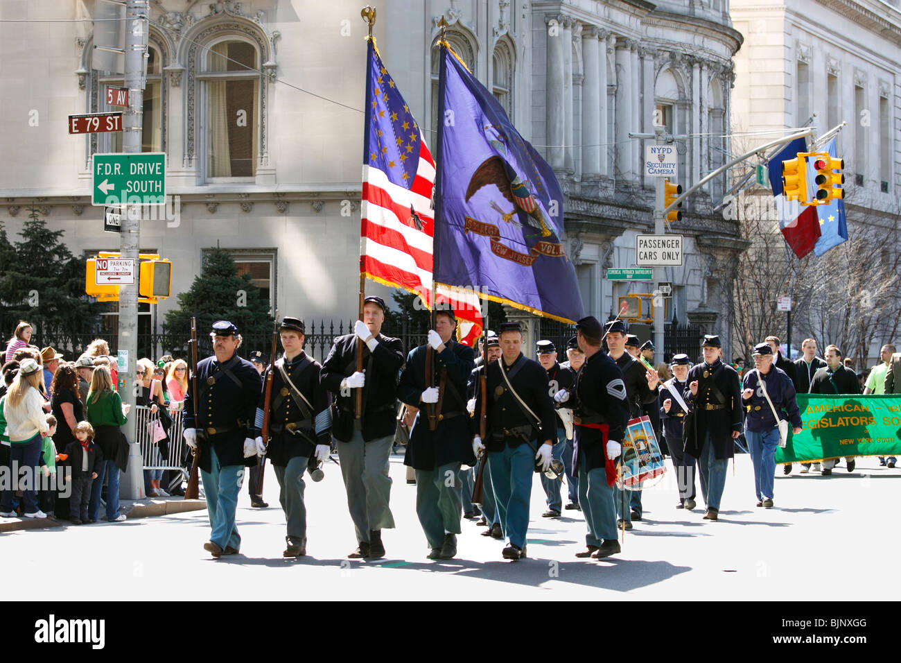 Union soldiers of the Civil War reenactment brigade march up New York City's 5th Ave. in the annual St. Patrick's Day parade Stock Photo