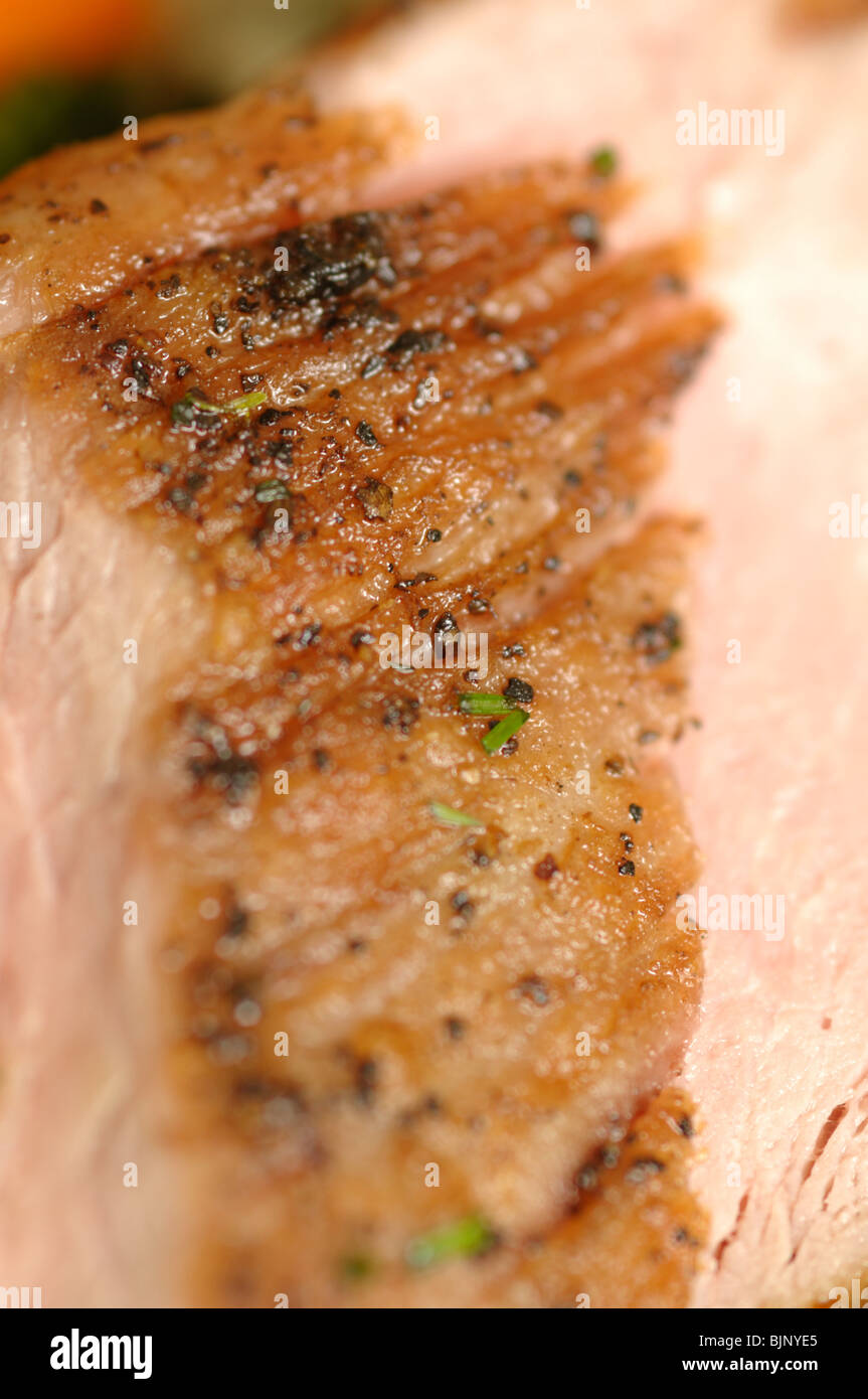 Pork fillet served at restaurant with chanterelle sauce Stock Photo Alamy