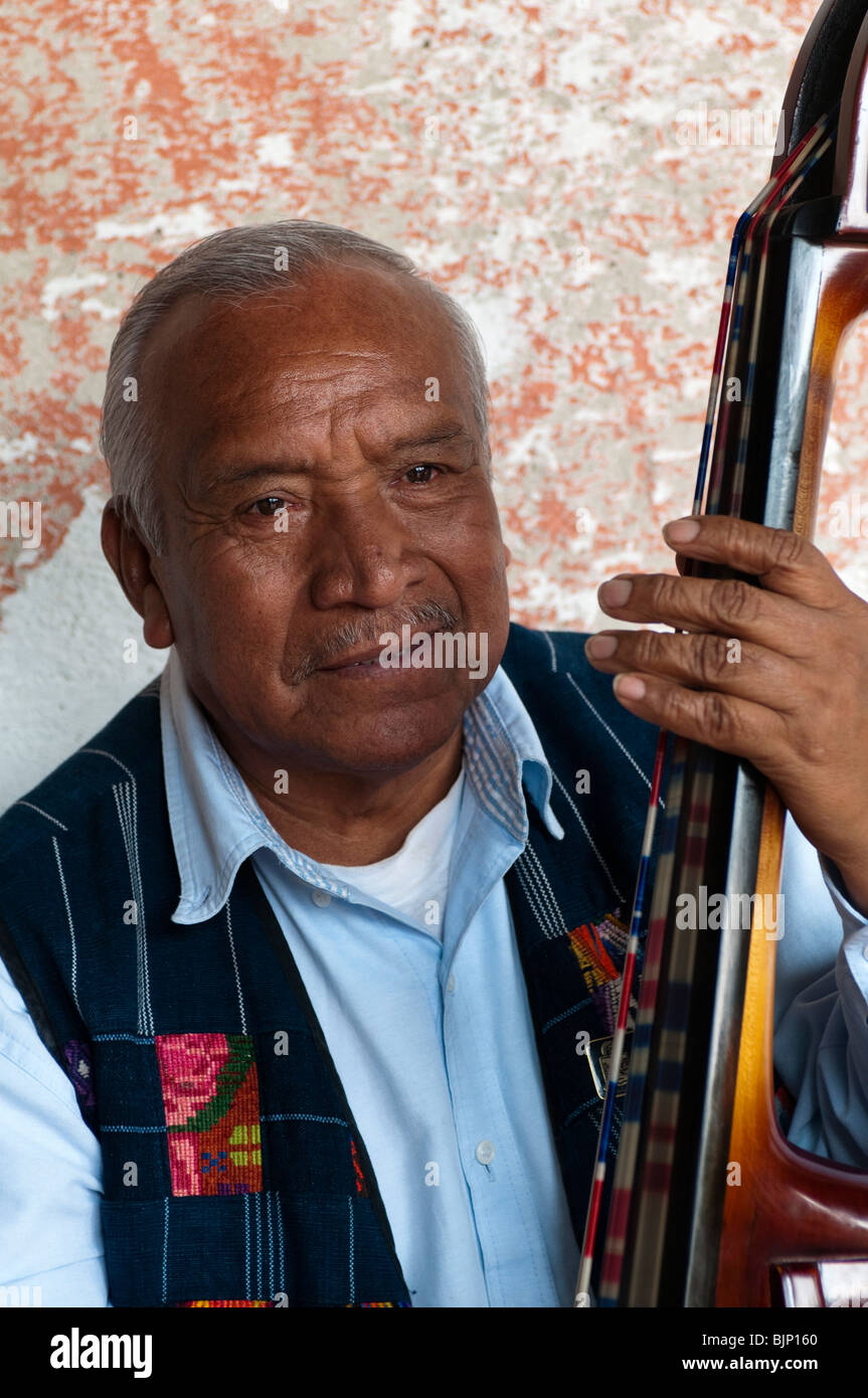 Man playing Marimba at Hotel Posada Don Rodrigo, Antigua, Guatemala. Stock Photo