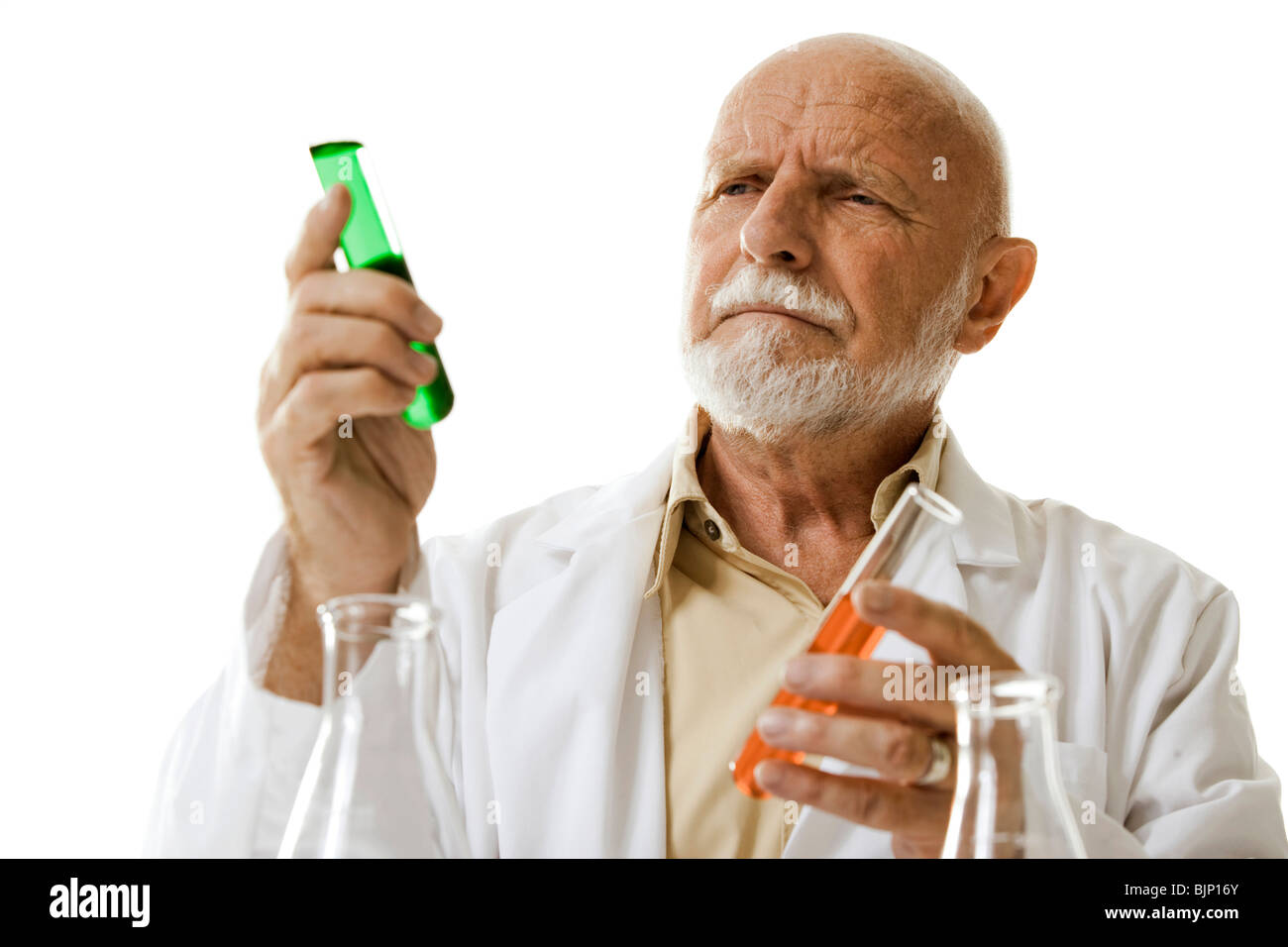 Scientist with chemicals in test tubes and beakers Stock Photo Alamy