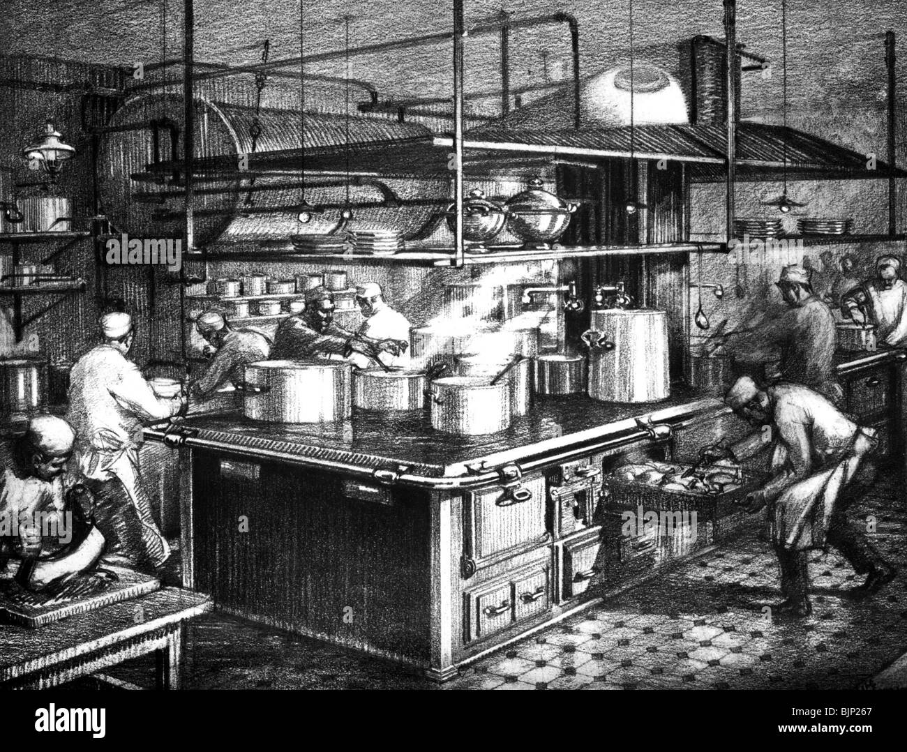 gastronomy, kitchen, wine store Ludwig Mitschner, Berlin, etching, 1910, Stock Photo