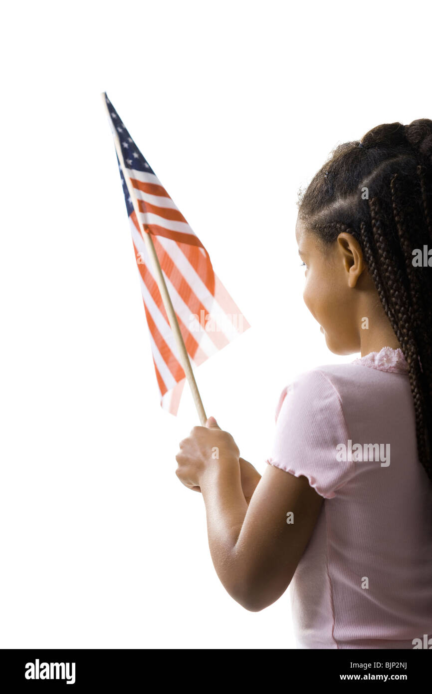 Girl with US flag Stock Photo