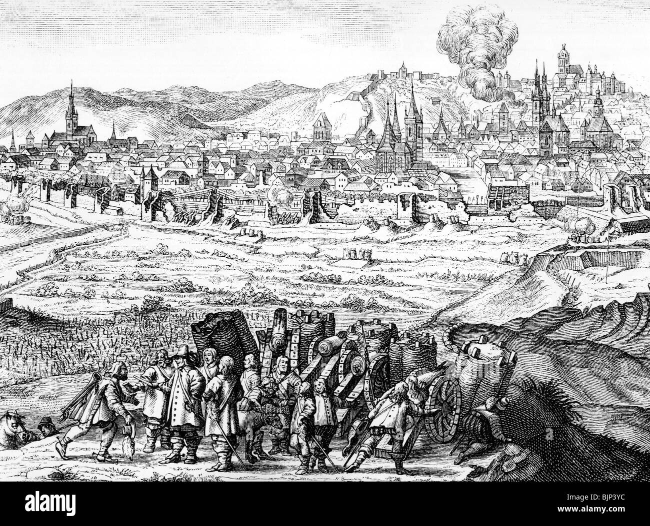 events, Thirty Years War 1618 - 1648, French Intervention 1635 - 1648, Siege of Prague, 1648, Charles Gustav of Zweibreucken receiving the news of the Peace of Westphalia, contemporary copper engraving, , Stock Photo
