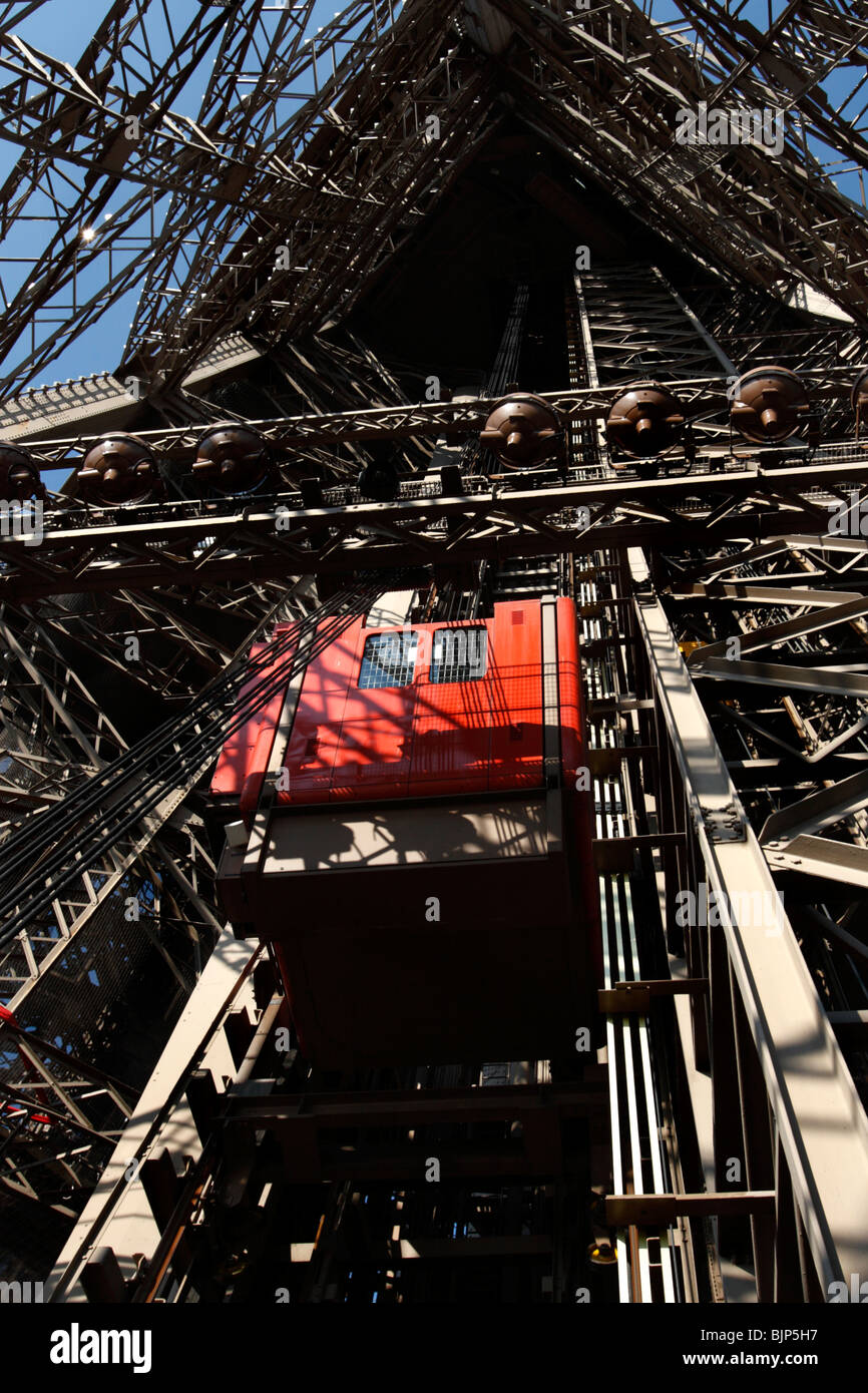 Service lift on the Eiffel Tower, Paris, France Stock Photo