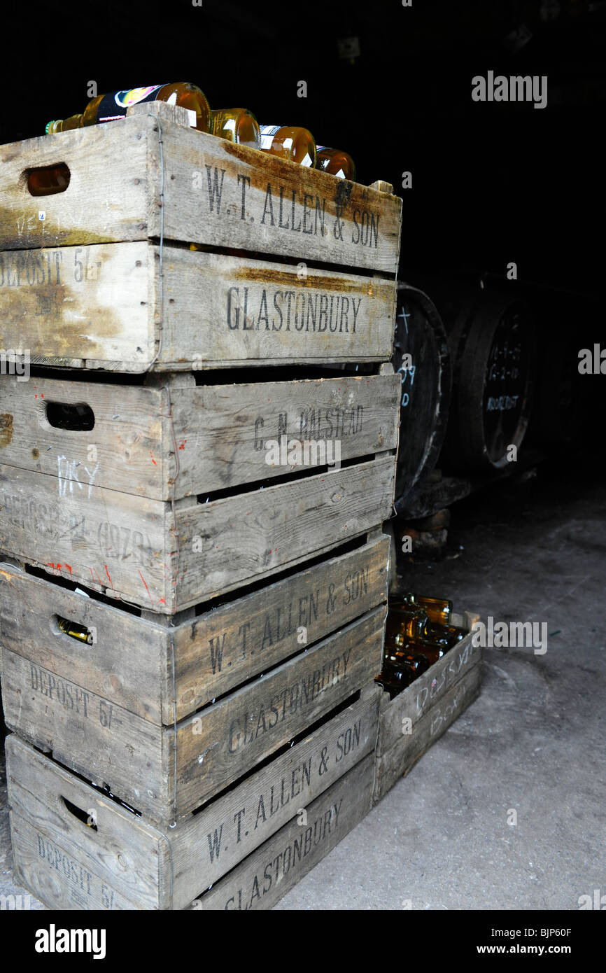 cider bottles in crates Stock Photo