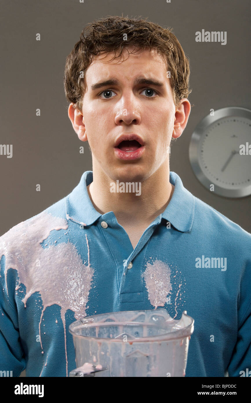 Man with a blender explosion Stock Photo - Alamy
