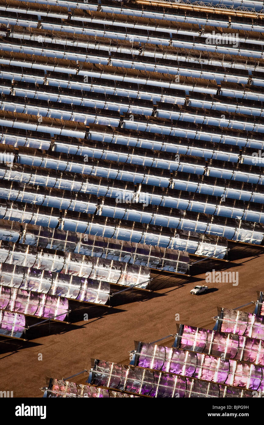 Aerial view of Nevada Solar One generating station, the largest concentrated solar power plant in the world In Boulder City, NV. Stock Photo