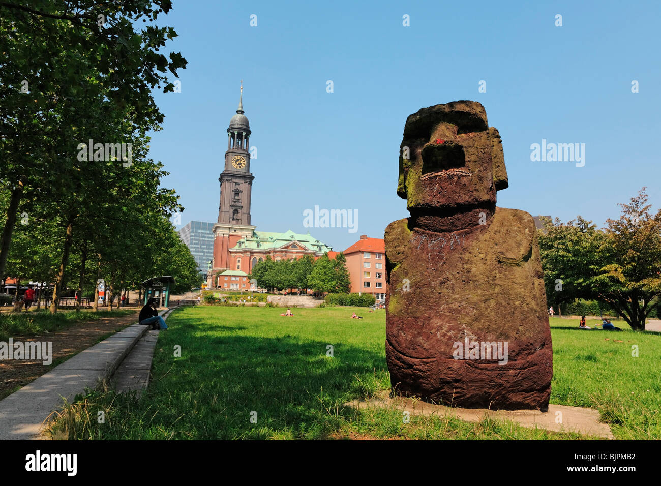 Angelito - replication of Moai Statue from Easter Island at Schaarmarkt, Hamburg, Germany Stock Photo
