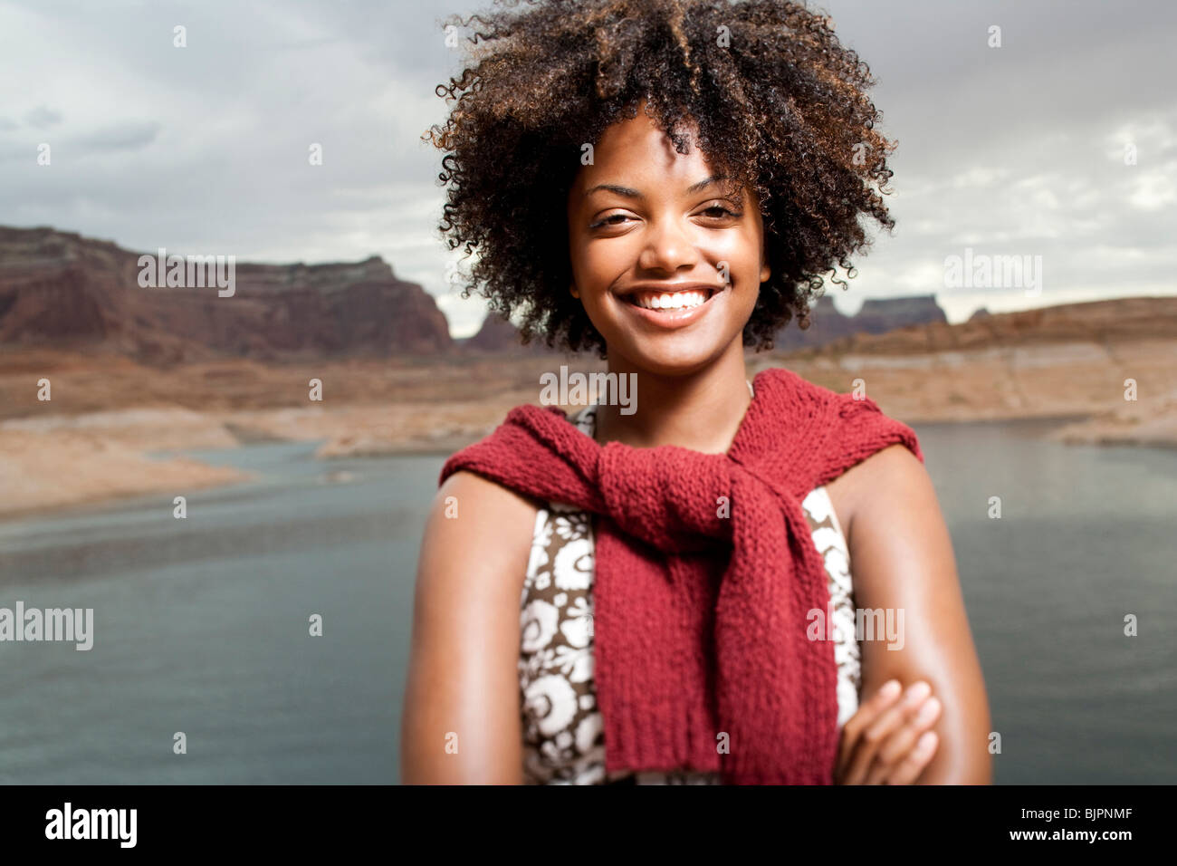 Woman with scenic background Stock Photo