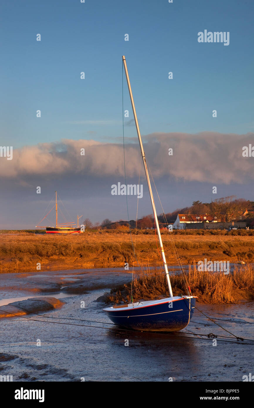 Blakeney quayside in late afternoon winter light, Norfolk, England Stock Photo