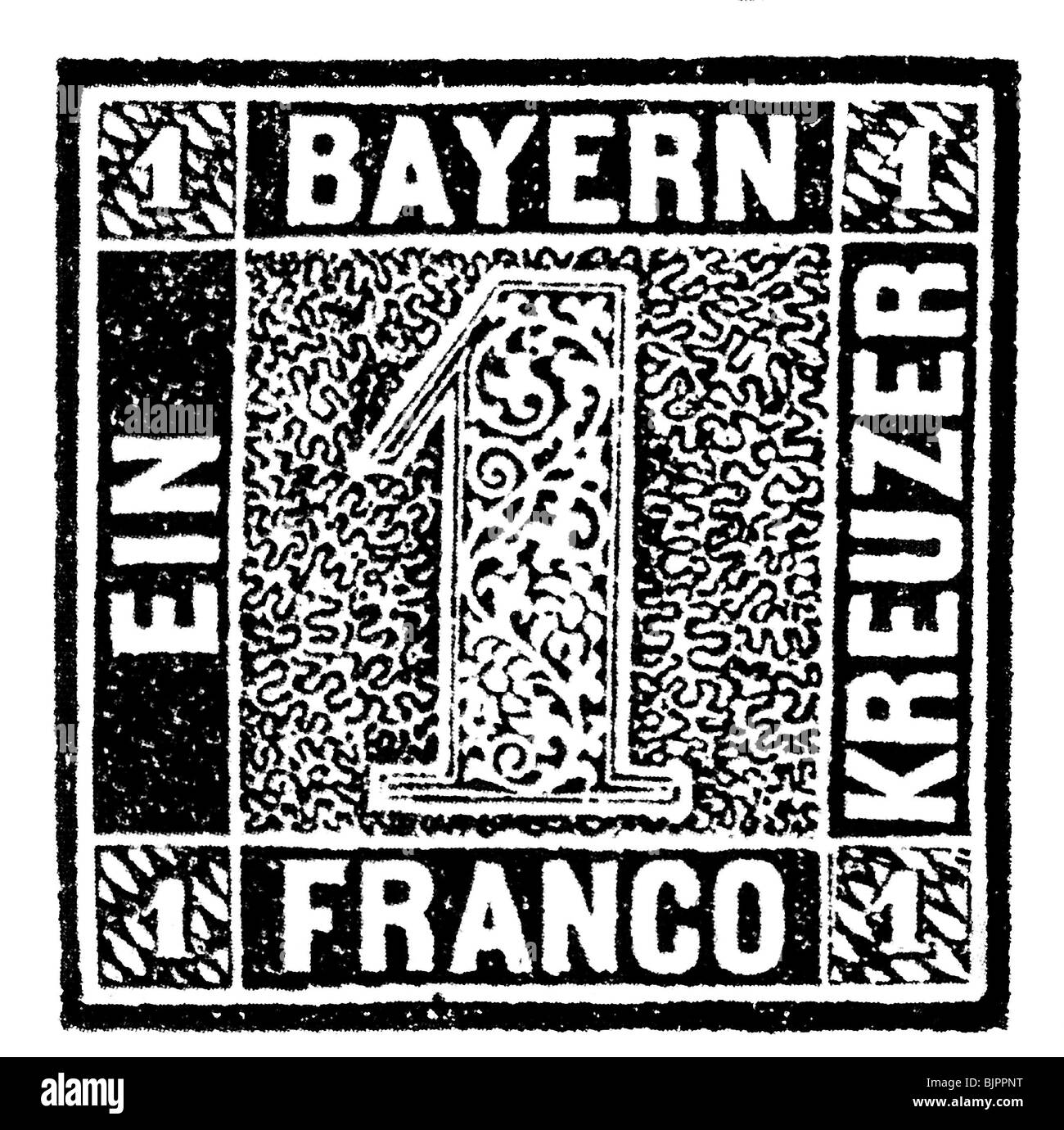 mail / post, postage stamps, Germany, 1 Kreuzer stamp "Schwarzer Einser