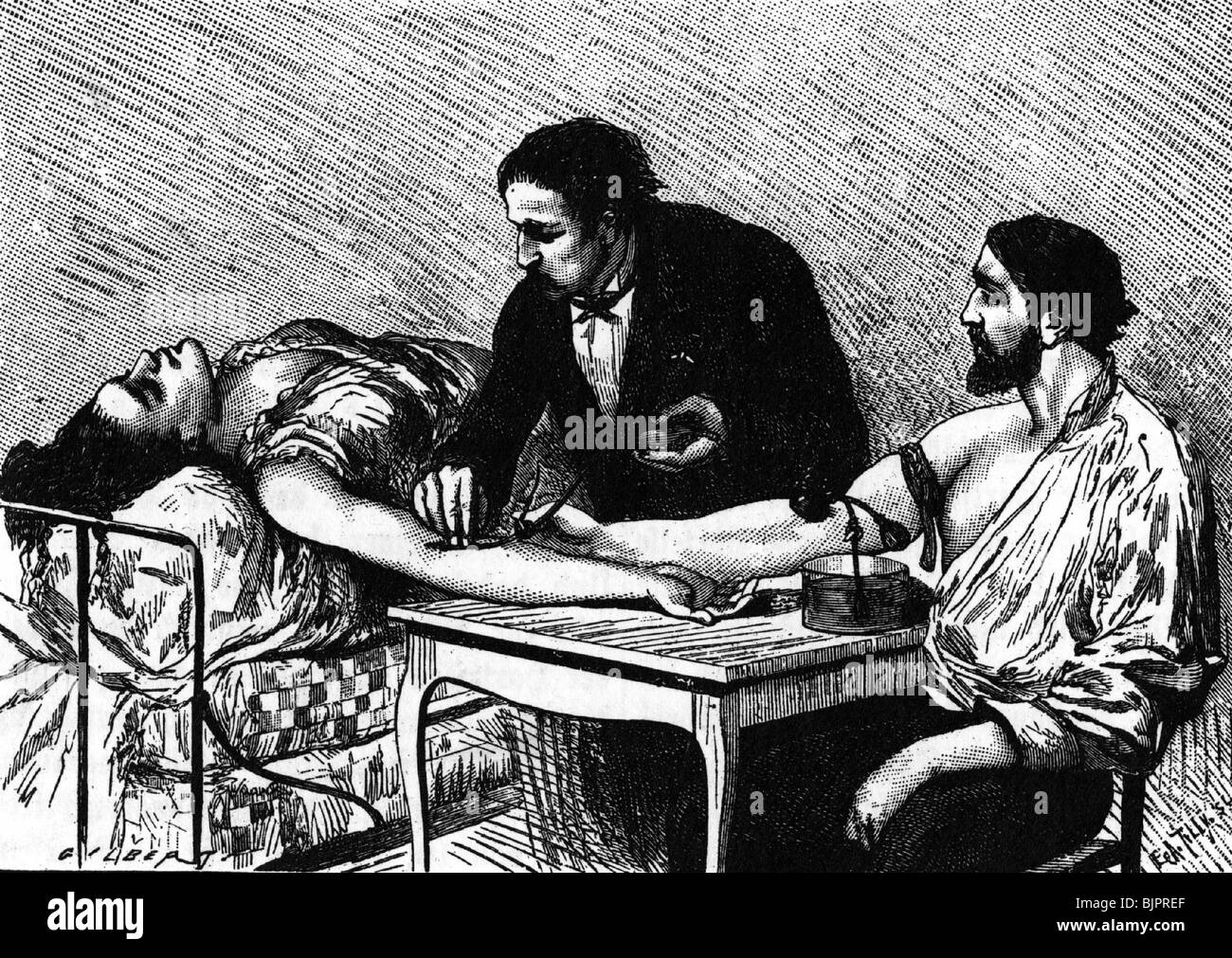 medicine, treatment, blood transfusion, drawing, 1885 Stock Photo Alamy