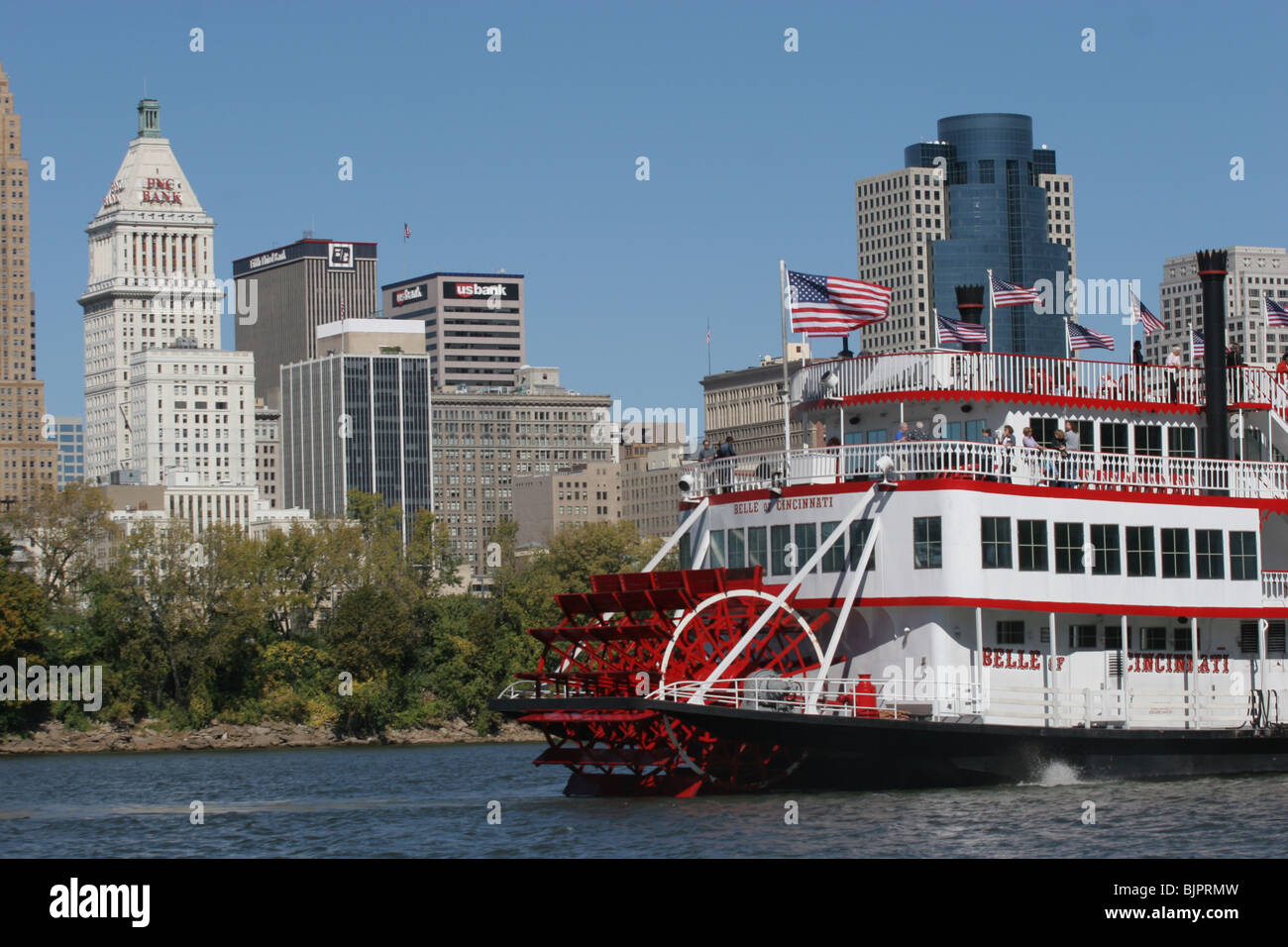 paddlewheel boat Ohio river downtown Cincinnati stadium Ohio boats