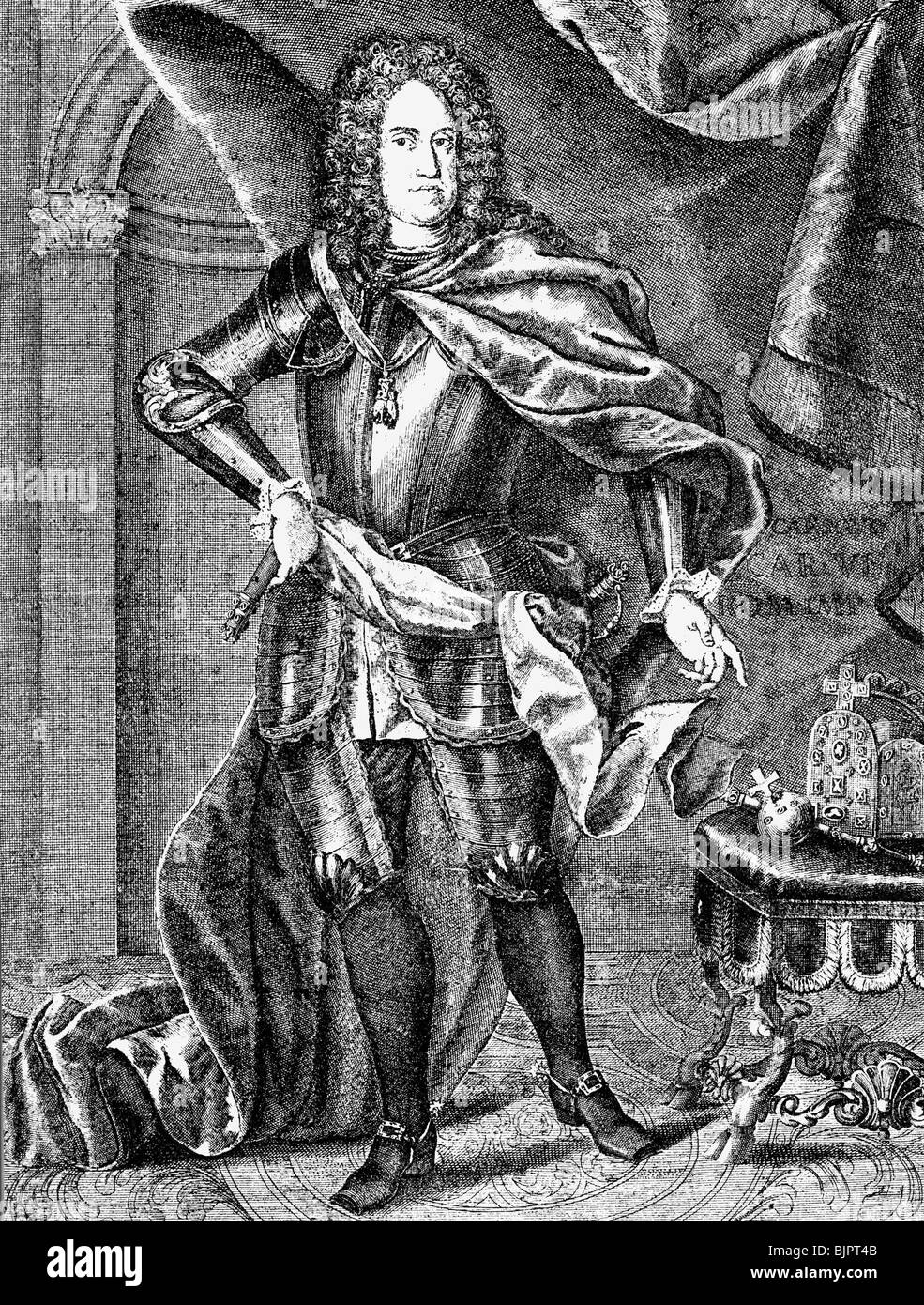 Charles VI, 1.10.1685 - 20.10.1740, Holy Roman Emperor 12.10.1711 - 20.10.1740, full length, contemporary copper engraving, , Artist's Copyright has not to be cleared Stock Photo