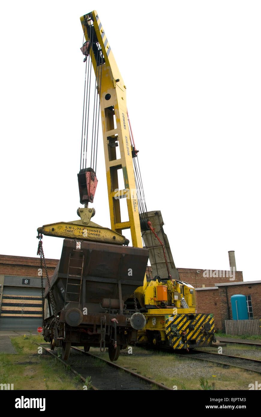 Cowans Sheldon 75 tonne strut jib rail crane undergoing tests. Teeside, UK Stock Photo