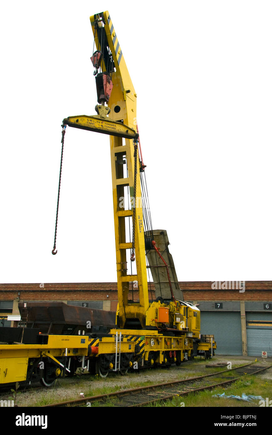 Cowans Sheldon 75 tonne strut jib rail crane undergoing tests.  Teeside, UK Stock Photo