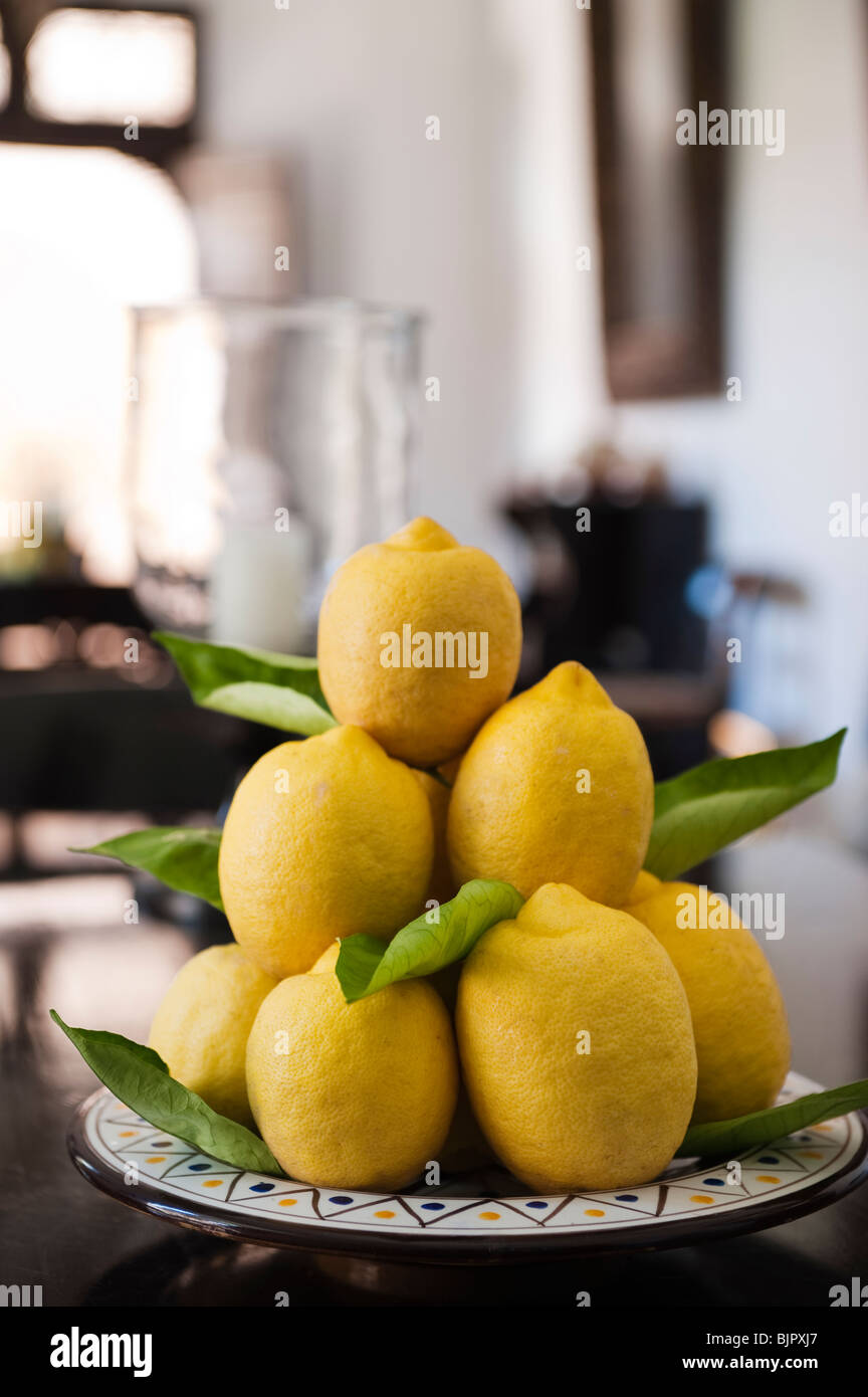 Plate of lemons in a Marrakesh house Stock Photo