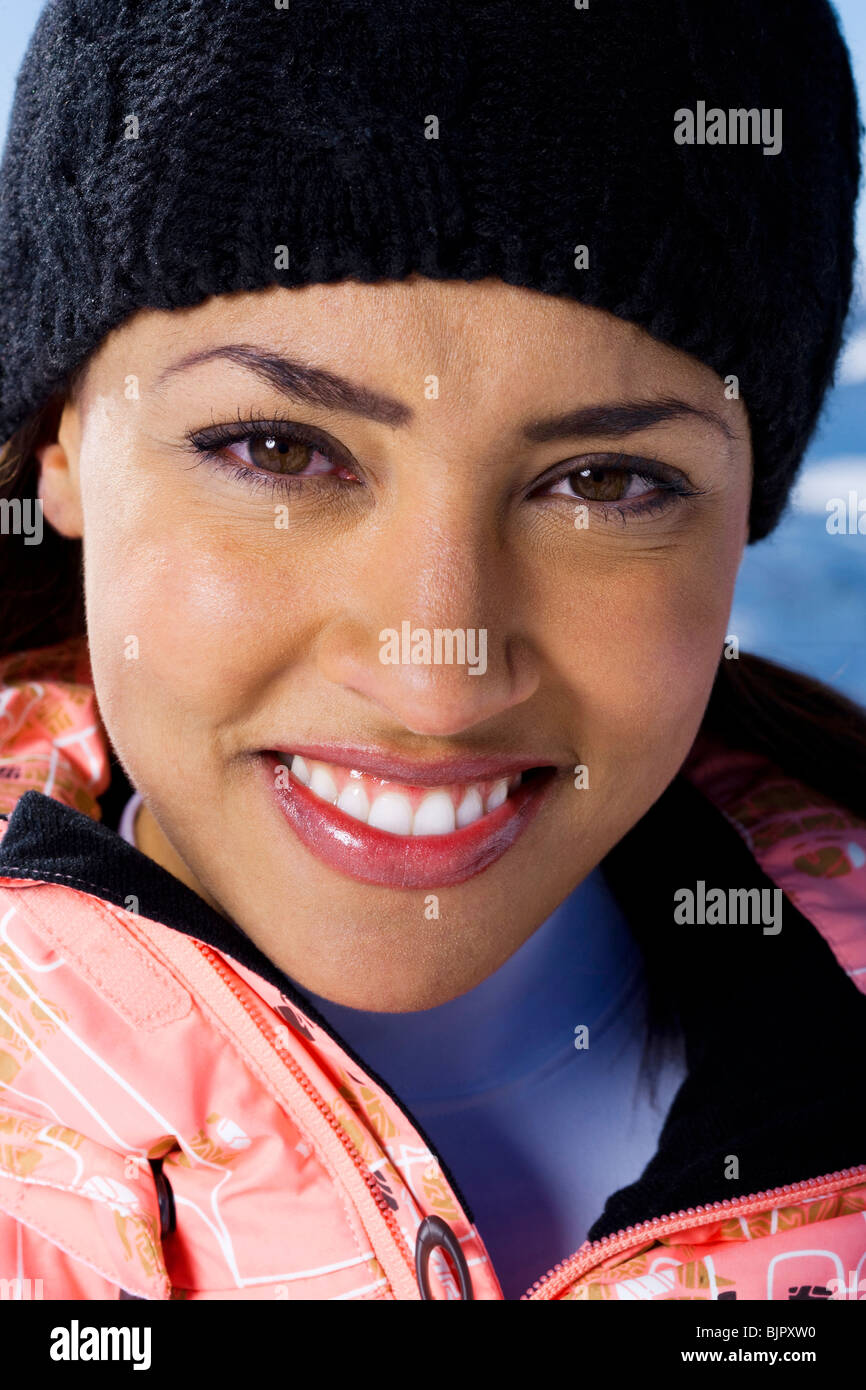 Female outside in the snow Stock Photo