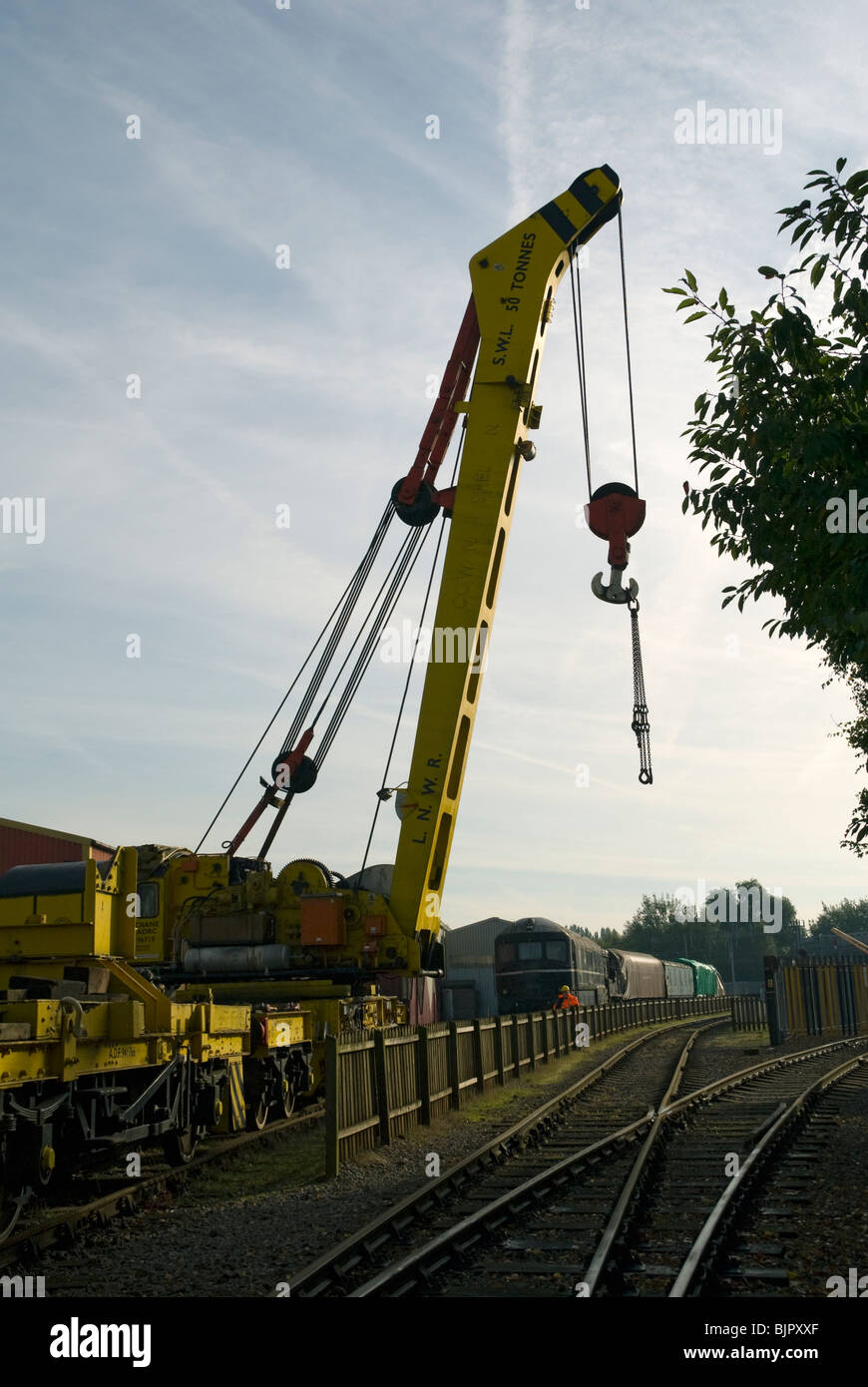 Cowans Sheldon 50 tonne strut jib rail crane at Crewe, Cheshire, UK Stock Photo