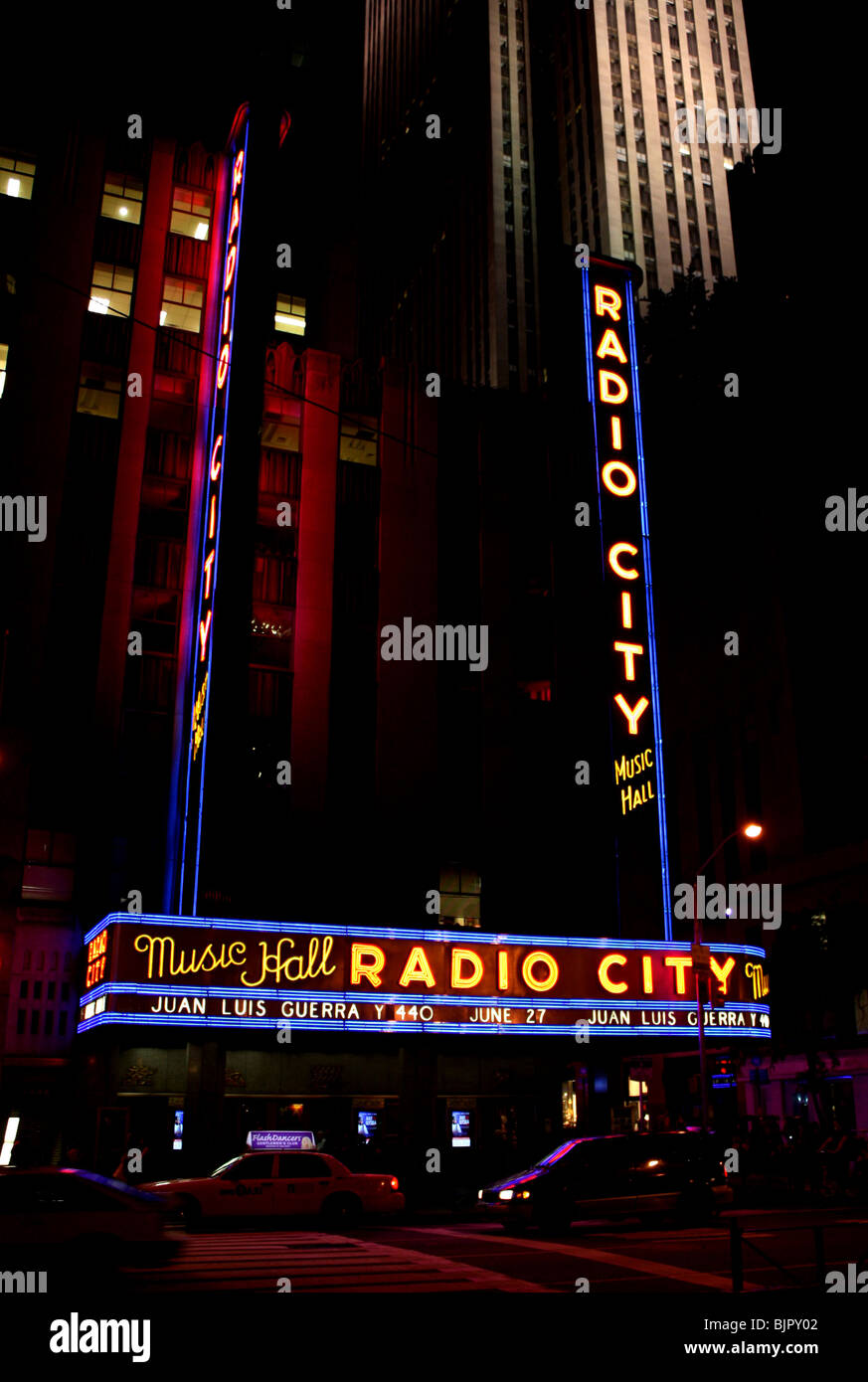 Radio City Music Hall night shot, Times Square. June 2009. Stock Photo