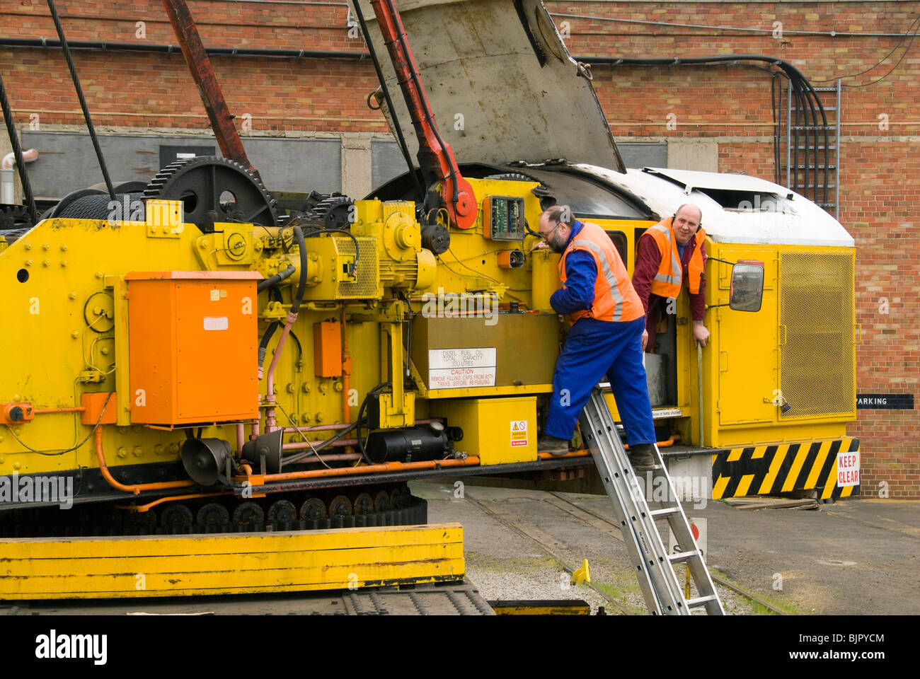 Cowans Sheldon 75 tonne strut jib rail crane undergoing repairs to load indicator equipment.  Teeside, UK Stock Photo