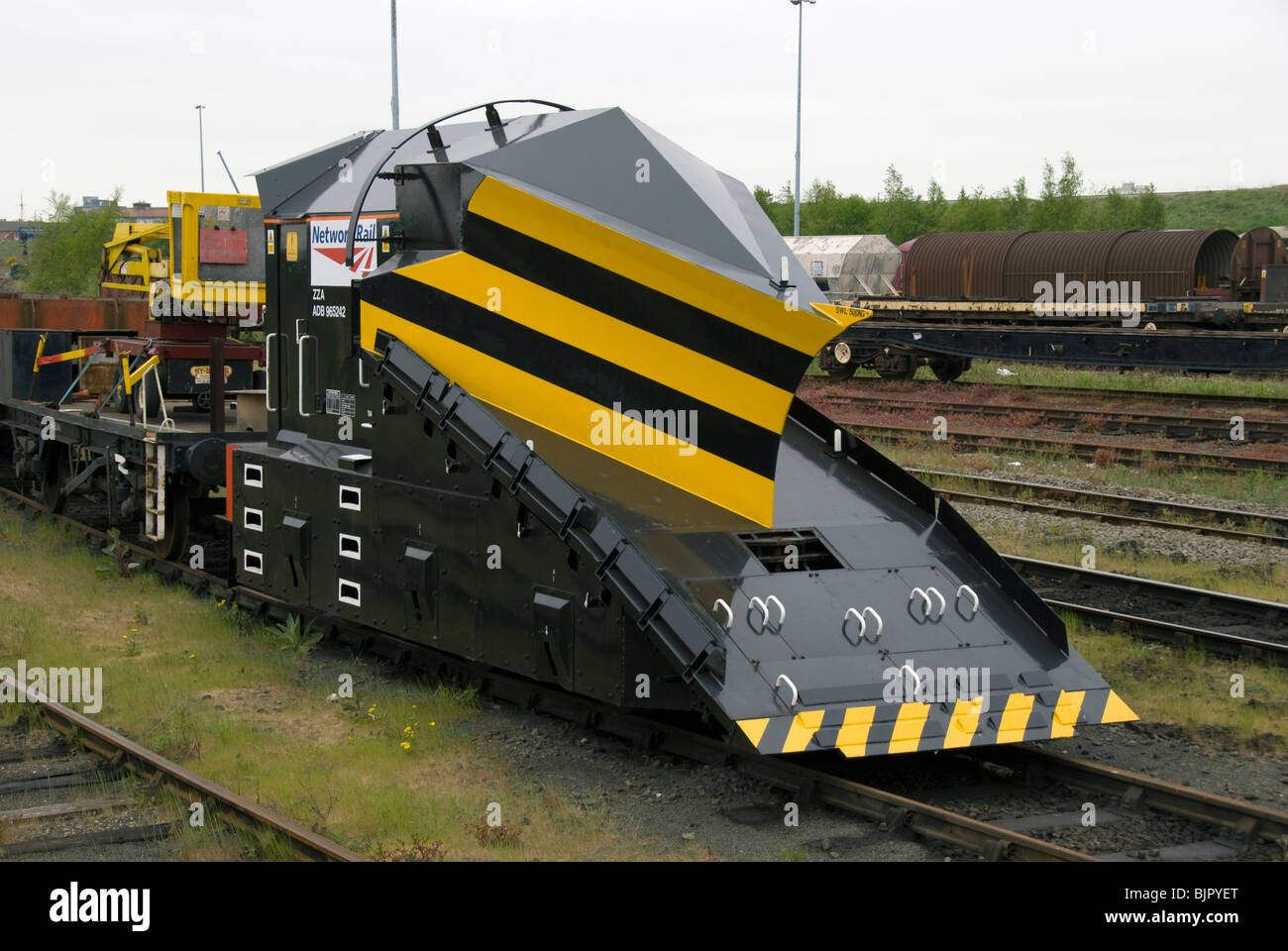 Railway snow plough (plow) in a siding. Teeside, England, UK Stock