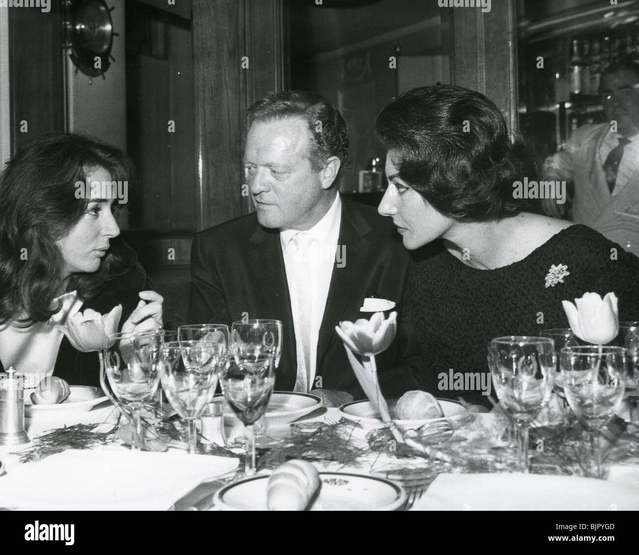 MARIA CALLAS -  with Van Helfin at the Savini restaurant, Milan, after premiere of the film Il Relito (The Wastrel) in 1961 Stock Photo
