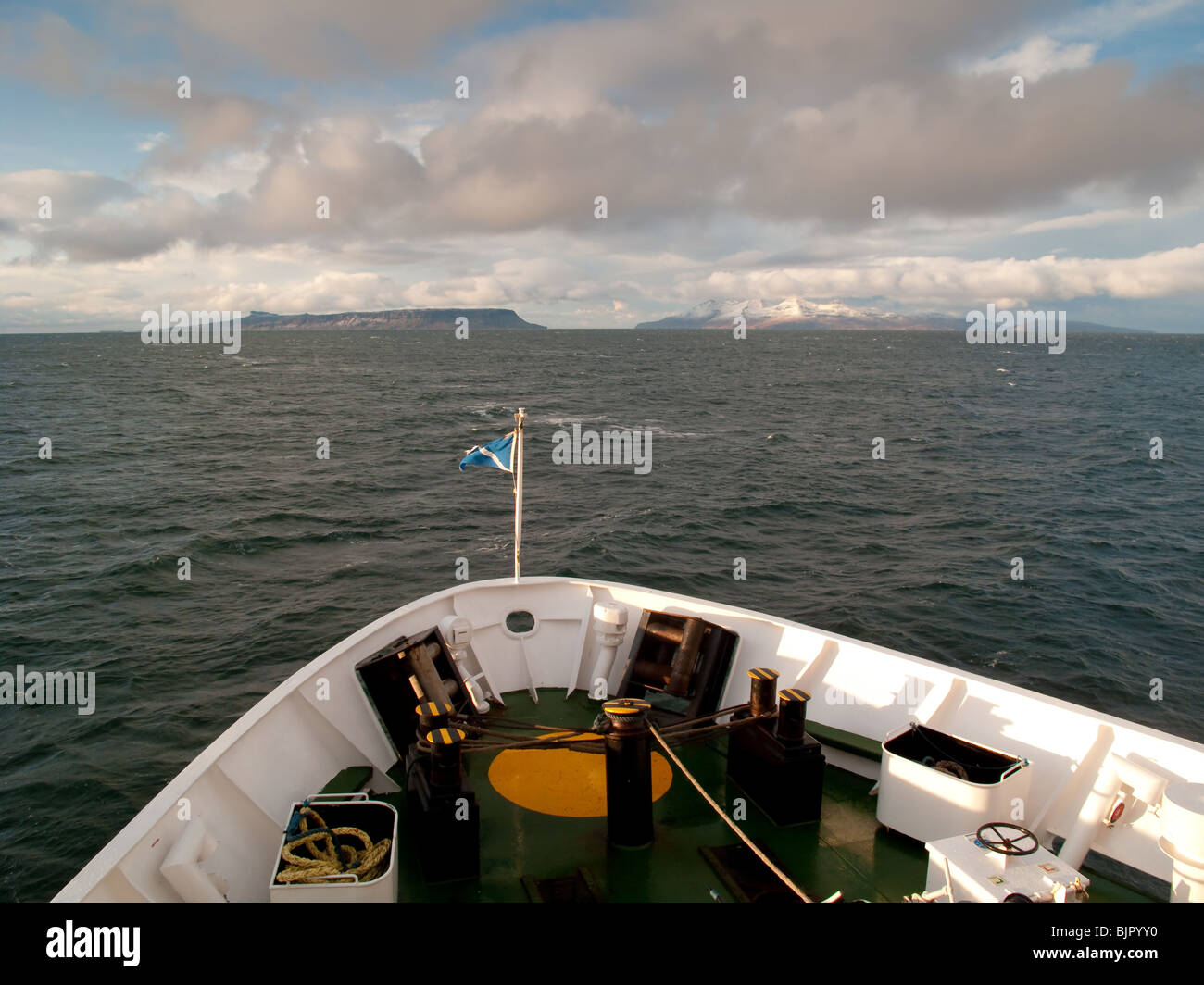 Calmac ferry in winter on the way to the isles of Muck and Rum Stock