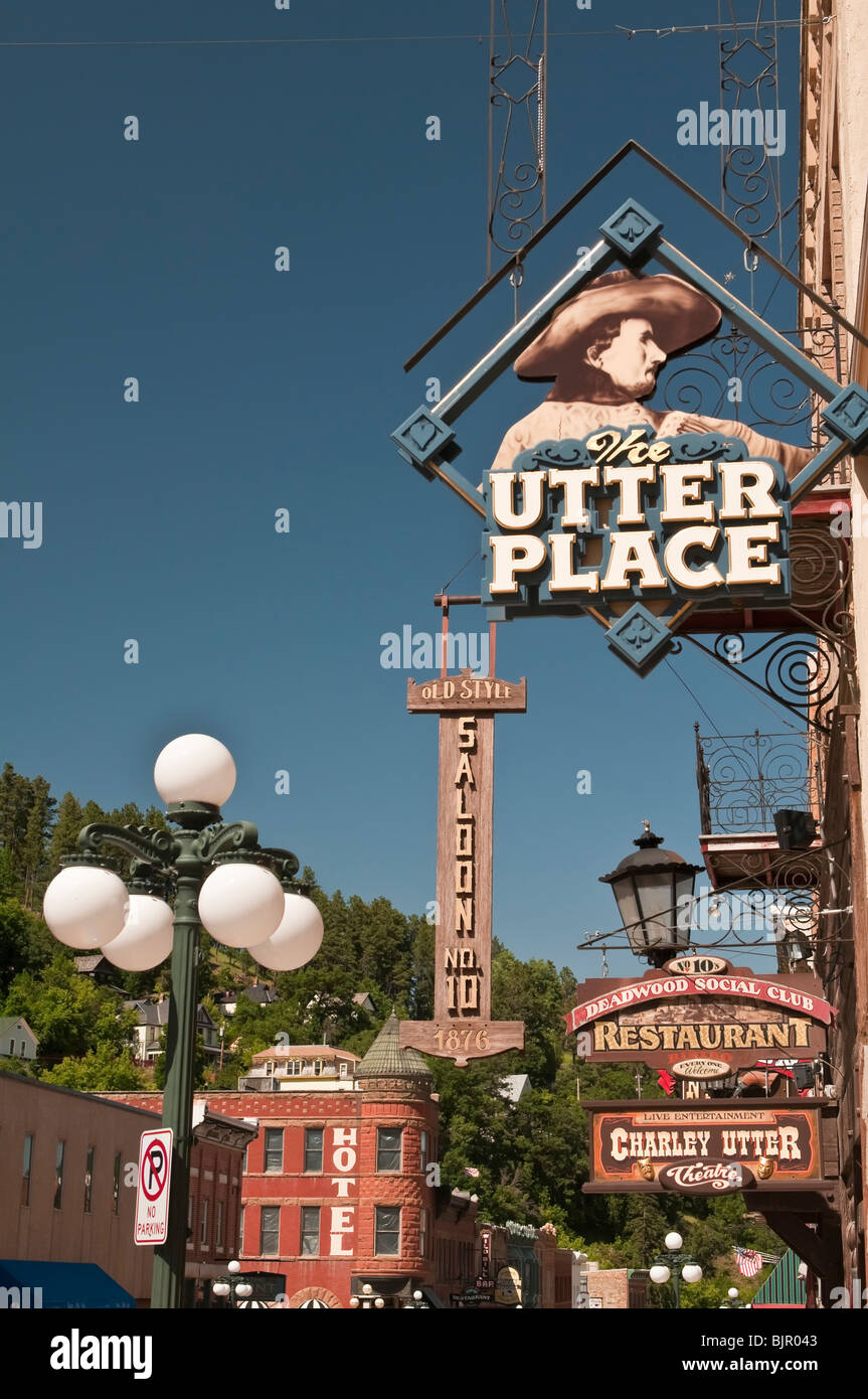 Street signs, The Utter Place, Deadwood, South Dakota, USA Stock Photo
