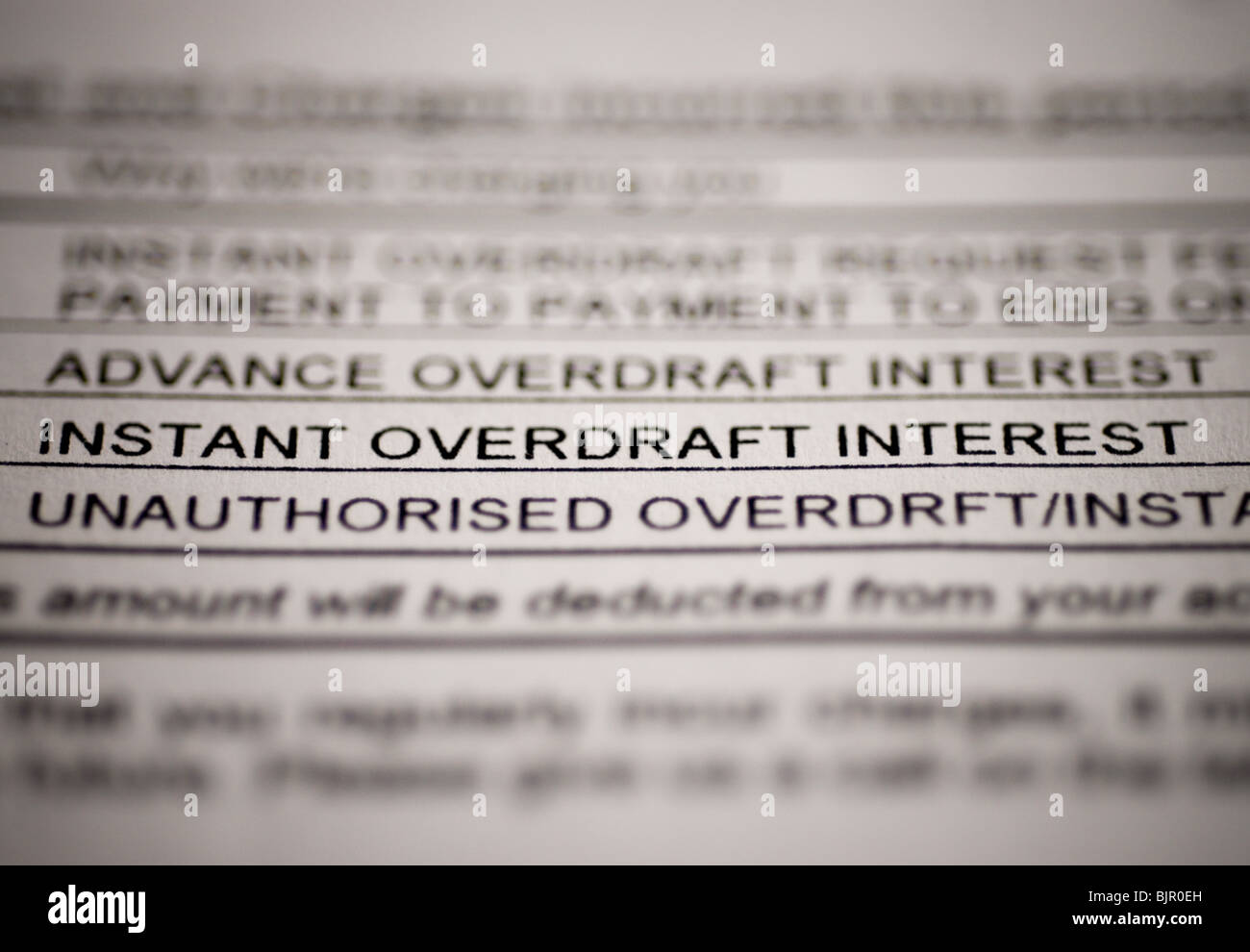 BANK STATEMENT DETAIL SHOWING INTEREST AND OVERDRAFT CHARGES Stock