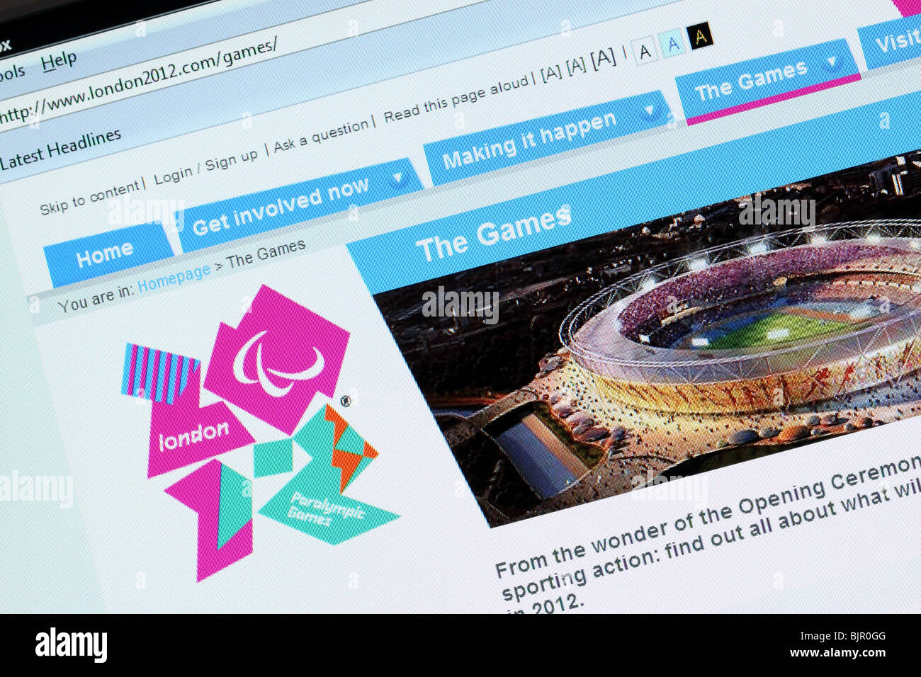 London 2012 Olympics Olympic games www online web page website Stock Photo 