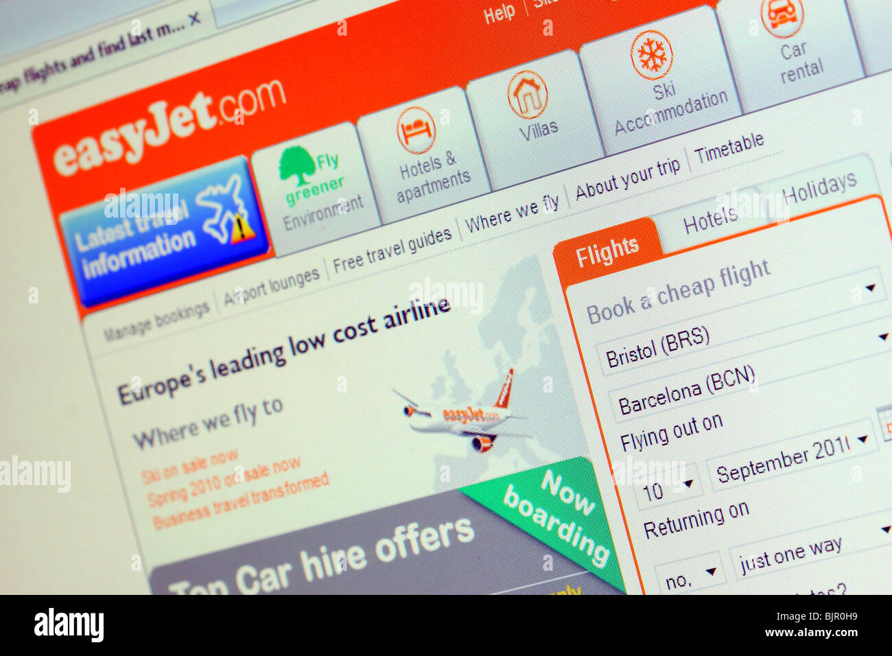 Easyjet airline online website web page home page internet  flight booking  screen Stock Photo