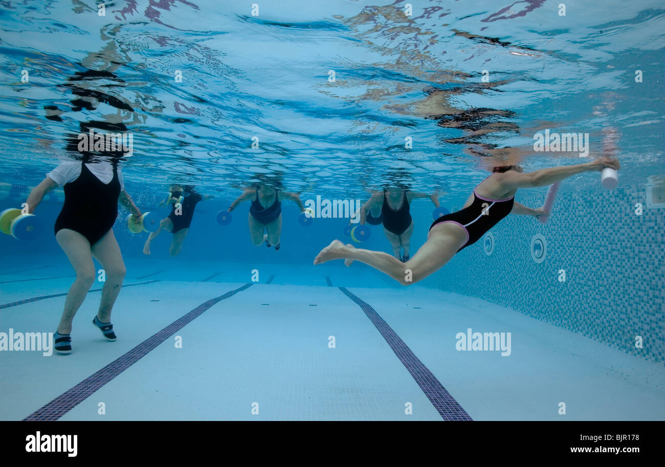 Underwater views of an aqua aerobics or water aerobics class Stock ...