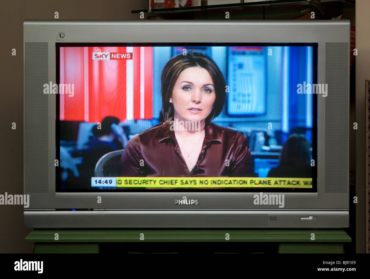 TV screen showing Sky News channel Stock Photo