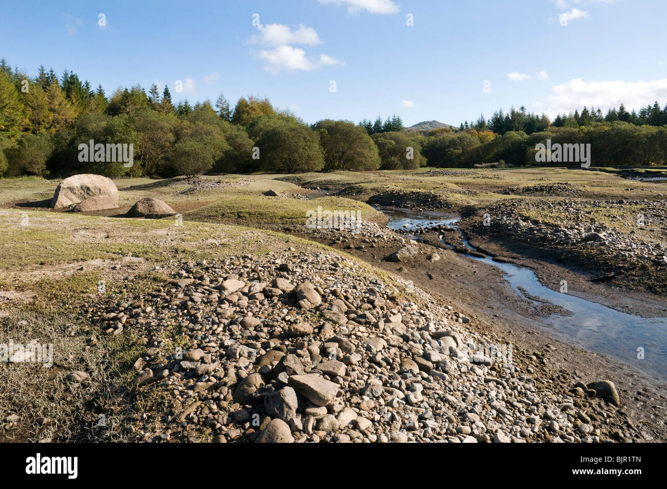 View of Burrator Reservoir showing low water level, Dartmoor, Devon UK Stock Photo