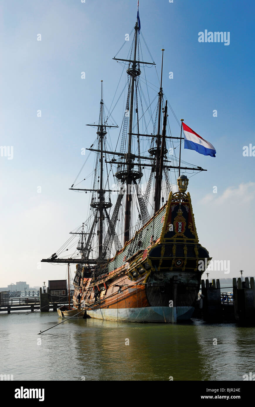 old ship Batavia  in the harbor, Lelystad The Netherlands Stock Photo