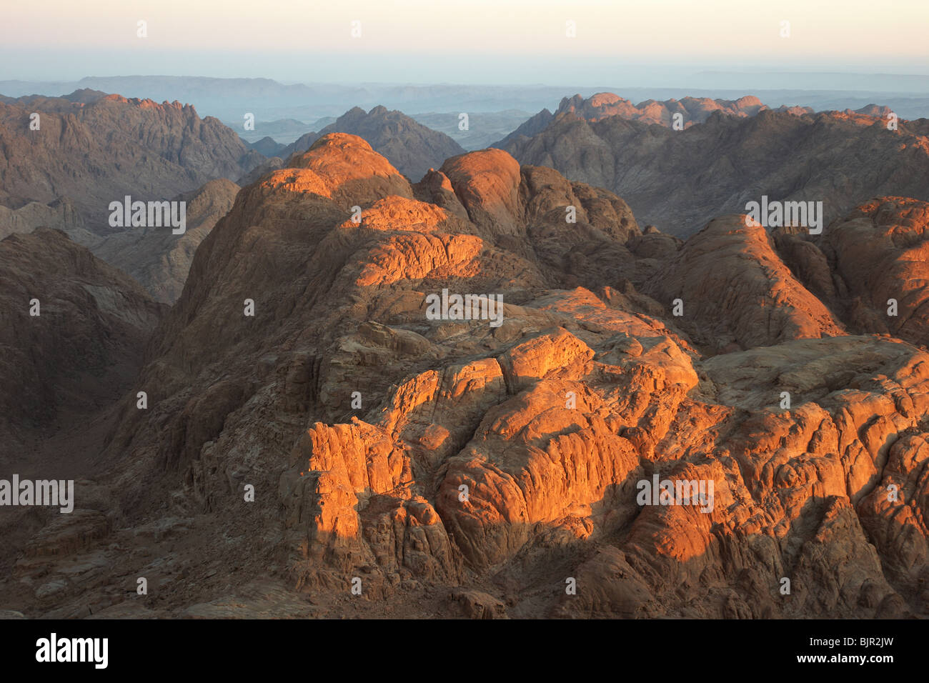 Panorama rocks of holy ground Mount Sinai in the morning Stock Photo