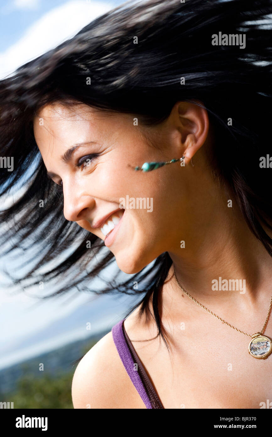 Woman moving head side to side Stock Photo Alamy