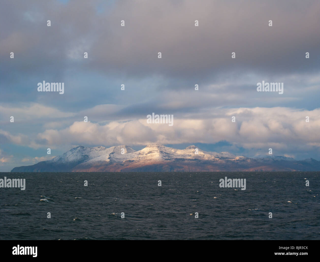Isle of Rum from the Calmac ferry, Scotland Stock Photo