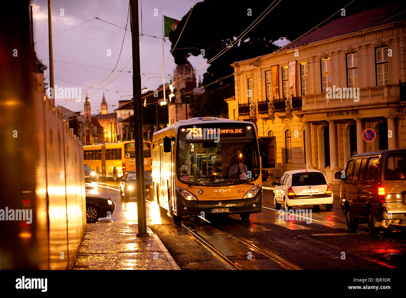 This is an image of a street car driving through the streets of Lisbon, Portugal. Stock Photo