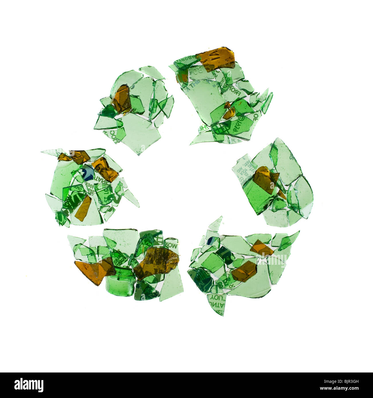 Recycling symbol made broken glass hires stock photography and images